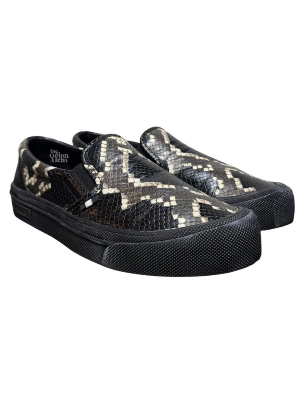 Size 9.5 Bally Leory Python Print Leather Slip-On Sneaker Multicolor/Black Used
